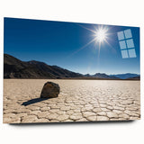 Acrylic print of a large abstract depiction of Death Valley, using muted earth tones, ideal for bedroom or dining room art.