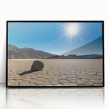 Large abstract wall art depicting the Death Valley landscape in muted earth tones on a framed acrylic.