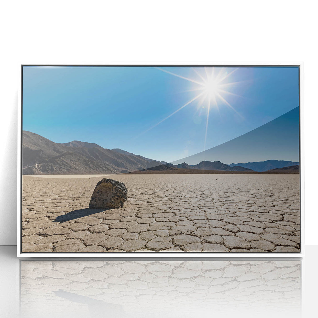 Acrylic print of Death Valley with muted earth tones in an art deco style, ideal for modern art wall decor.