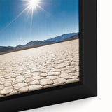 Framed canvas of textured Death Valley scenery in black with colorful accents, ideal for extra large living room wall art.