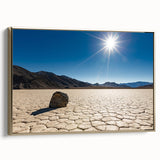 Framed canvas depicting the Death Valley landscape in muted earth tones, ideal for bedroom wall art.