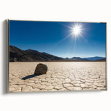 Framed canvas of Death Valley landscape in muted earth tones, ideal for office or study decor.