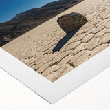 Art deco poster of Death Valley landscape in muted earth tones on rolled canvas, suitable for dining room wall art.