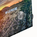 Large abstract wall art depicting the Hollywood scenery in mid-century modernist style on acrylic glass.