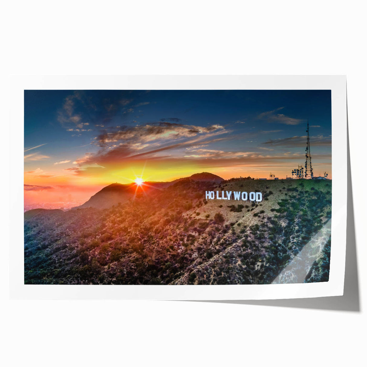 Extra large rolled print of California's Hollywood scenery in muted earth tones, ideal for art wall dining room.