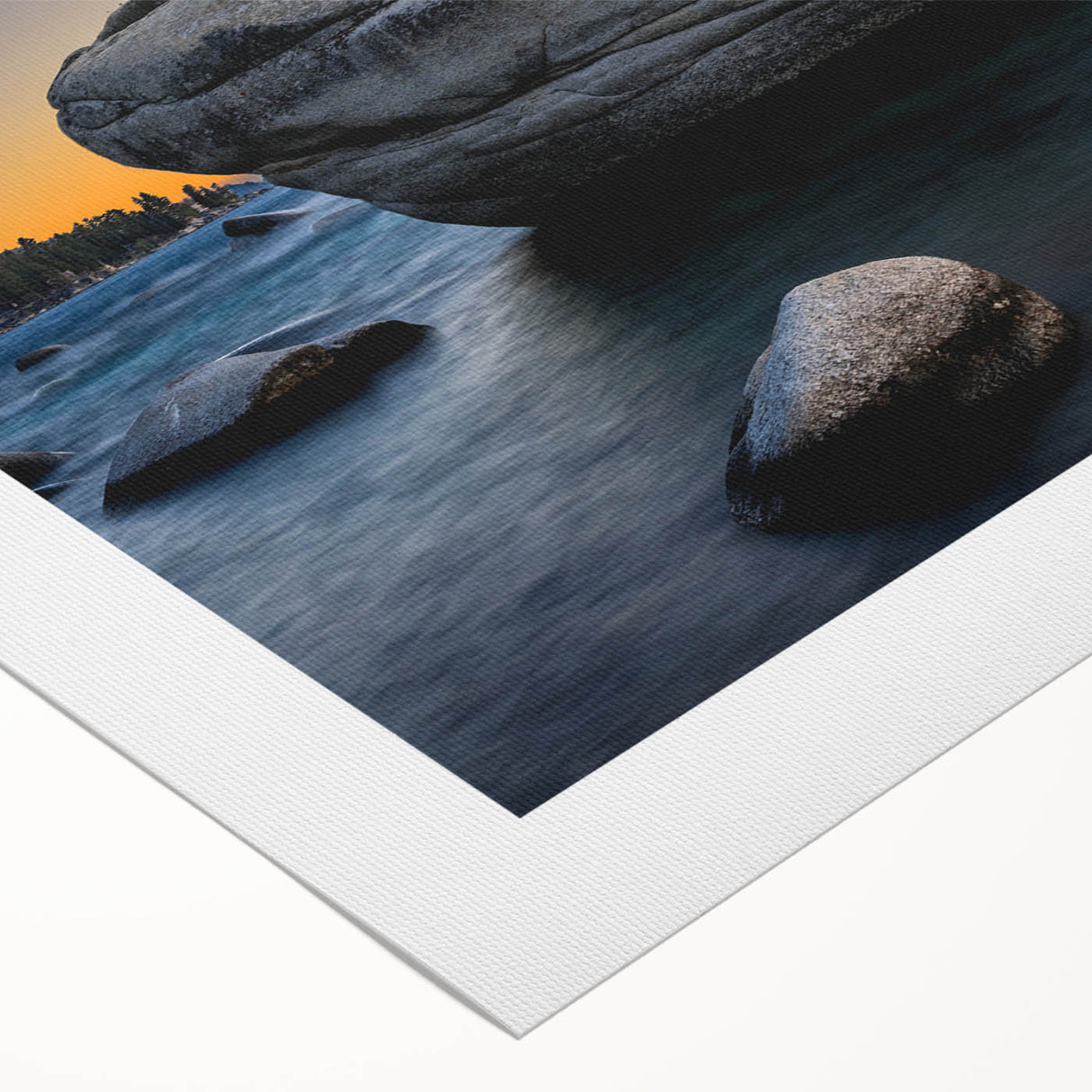 Art deco poster of Lake Tahoe with cool blue and green tones on rolled canvas, suited for dining room wall art.
