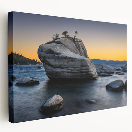 Large canvas print of Lake Tahoe with vibrant blue and green hues, ideal for kitchen wall art.