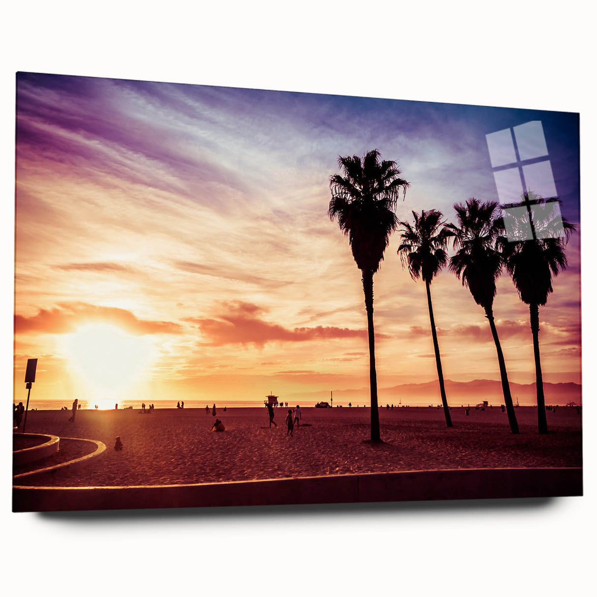 Abstract Los Angeles skyline in muted blue and gray tones on a large acrylic print, ideal for bedroom or dining room art.