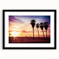 Extra large, textured abstract art print of colorful Los Angeles scenery on a black framed canvas.