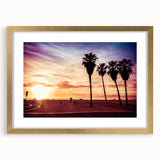 Extra large abstract art print of Los Angeles skyline in muted gold and blue tones on a textured canvas.
