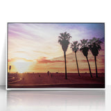 Acrylic print of Los Angeles skyline in art deco style, framed in white, suitable for modern art wall decor.