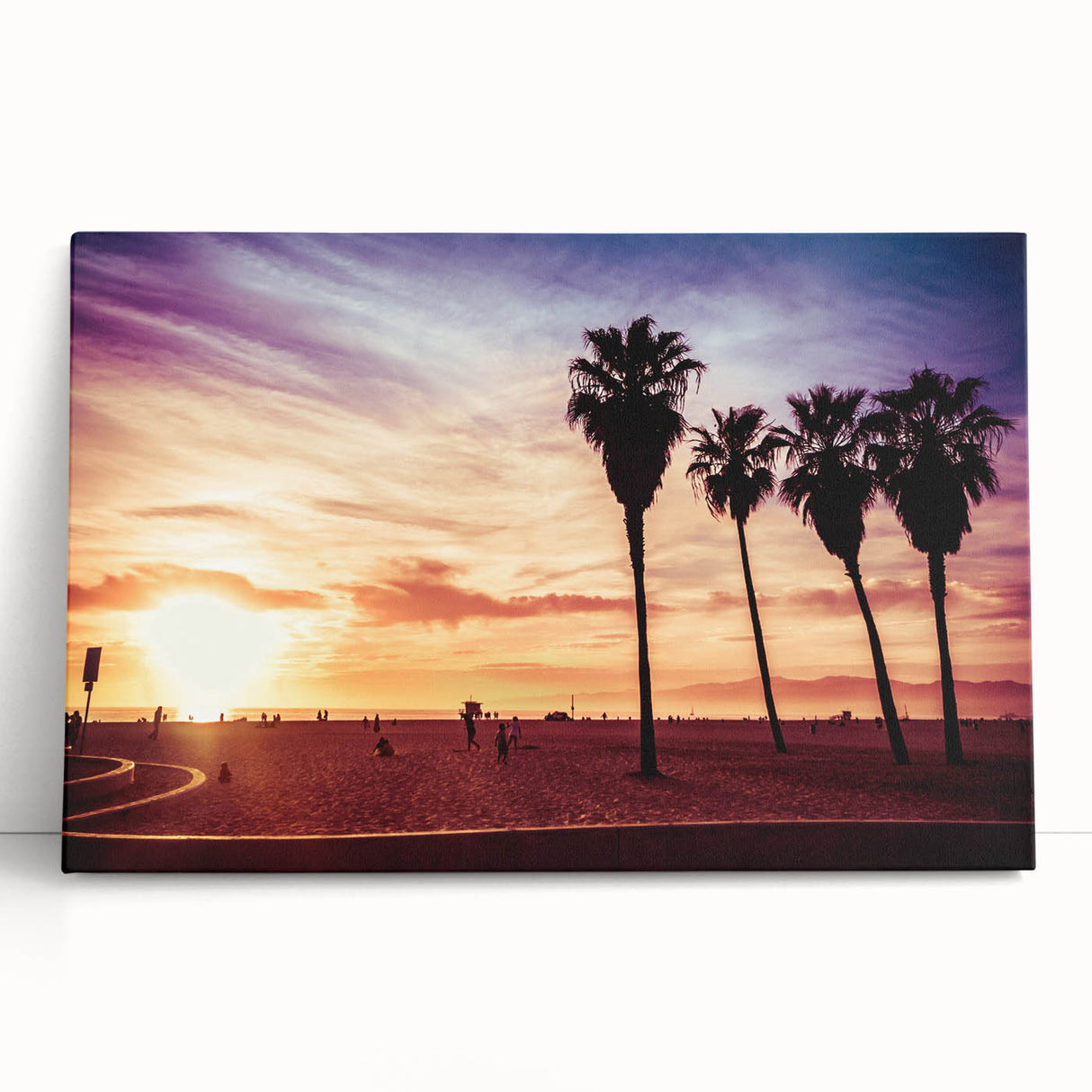 Black and white photo of Los Angeles skyline on stretched canvas, ideal for kitchen wall art.