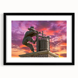 Colorful abstract art print of Napa Valley on a large, textured canvas, framed in black, ideal for living room decor.