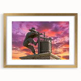 Extra large abstract art print of Napa Valley, featuring textured colors in earth tones, framed in gold.