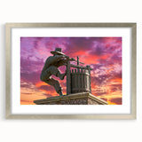 Textured abstract art print of California's Napa Valley in earthy tones on a framed silver mat, suitable for bedroom decor.