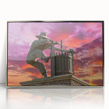 Mid-century modernist art of Napa Valley scenery in muted earth tones, framed acrylic print, suitable for nursery wall art.