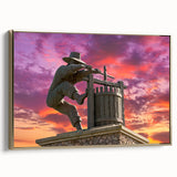 Framed canvas depicting a vintage-style landscape painting of Napa Valley in muted earth tones, ideal for bedroom wall art.