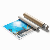 Extra large rolled print of Sacramento scenery with floral accents in soft hues, ideal for classy bathroom wall art.