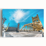 Black and white stretched canvas of Sacramento skyline, ideal for kitchen wall art.