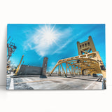 Black and white stretched canvas featuring a large panoramic view of Sacramento, ideal for kitchen wall art.