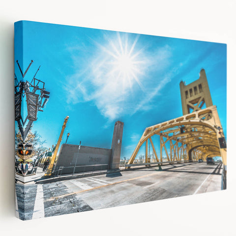 Large art print of Sacramento scenery in muted earth tones on stretched canvas, suitable for kitchen wall art.