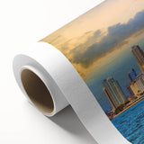 Art Deco poster of San Diego skyline in pastel shades on rolled canvas, ideal for nursery wall art.