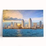 Monochrome San Diego skyline on stretched canvas, ideal for kitchen wall art or bedroom ambiance.