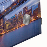 Large abstract depiction of San Francisco in muted blue and gray on acrylic glass, ideal for dining room art.