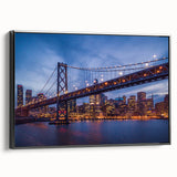 Black and white framed canvas featuring a vintage poster art style landscape of San Francisco, ideal for bedroom wall decor.