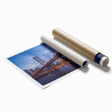 Extra large rolled print of San Francisco scenery with floral accents in muted tones, ideal for classy bathroom wall art.