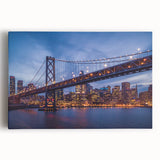 Black and white large art print of San Francisco skyline on stretched canvas, ideal for kitchen wall art.