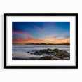 Extra large abstract art print of a vibrant Santa Barbara scenery, textured colors on a framed black mat.