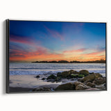 Black and white framed canvas of Santa Barbara landscape, ideal for bedroom wall decor.