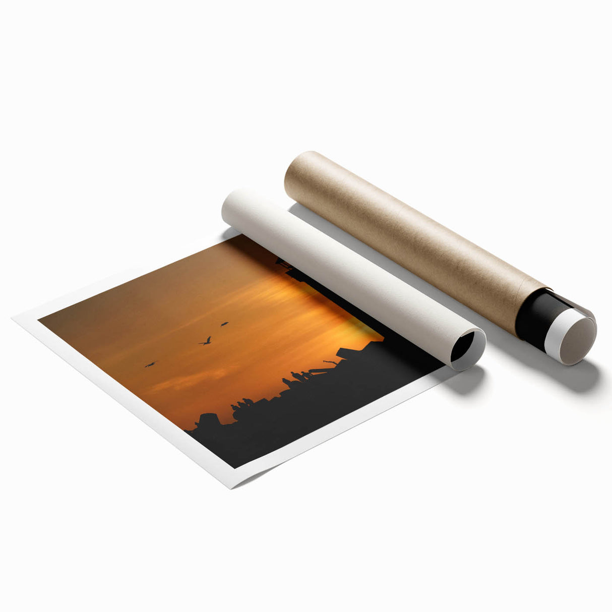 Extra large rolled print of Santa Cruz scenery with floral elements in soft pastel shades.