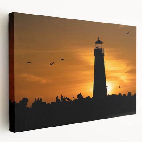 Large art print of Santa Cruz scenery on stretched canvas, featuring oceanic and sky blue tones.