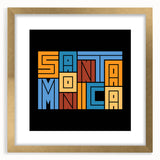 Extra large abstract art print of Santa Monica scenery in muted earth tones on a textured canvas, framed in gold.