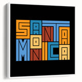 Vintage poster art of Santa Monica with colorful tones on extra large framed canvas, ideal for living room decor.