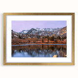 Extra large abstract art print of the Sierra Nevada, featuring textured brush strokes in earthy tones, framed in gold.