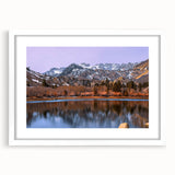 Abstract art print of the Sierra Nevada in muted earth tones, framed with a white mat.