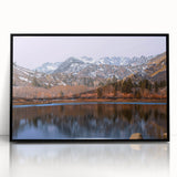 Large abstract wall art of Sierra Nevada in muted earth tones, acrylic print in black frame.