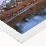 Art deco poster of the Sierra Nevada landscape on rolled canvas, in muted earth tones, suitable for dining room decor.