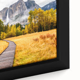 Extra large framed canvas featuring a textured depiction of Yosemite in black with colorful highlights.