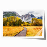 Extra large rolled print of Yosemite scenery with muted earth tones, ideal for art wall dining room.