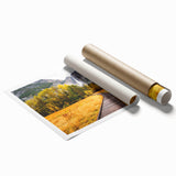 Yosemite landscape on a rolled canvas print, featuring muted earth tones, ideal for classy bathroom wall art.