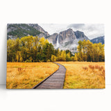 Black and white image of Yosemite scenery on a large stretched canvas, ideal for kitchen wall art or bedroom ambiance.