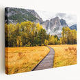 Yosemite National Park landscape on large stretched canvas, featuring muted earth tones, ideal for kitchen wall art.