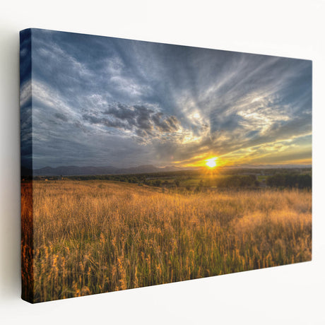 Large canvas print of Boulder, Colorado scenery in earthy tones, suitable for kitchen wall art.