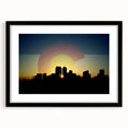 Colorful abstract art print of Denver skyline in vibrant hues on a large canvas, ideal for living room decor.