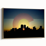 Framed canvas wall art featuring a vintage-style Denver landscape in muted gold and black tones, ideal for bedroom decor.