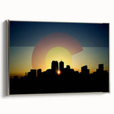 Framed canvas of a vintage-style Denver landscape painting in vibrant colors on a black background.